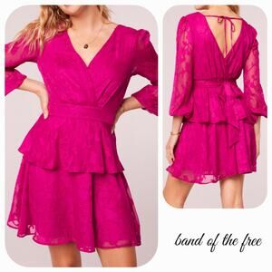 NWT B.O.G. Band of the Free Kiss Me Peplum Tiered Mini Dress Sz. S [4-6] Fuchsia